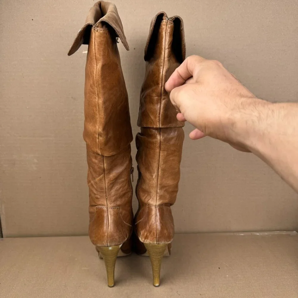 Jessica Simpson Cognac Leather Platform Slouch Boots Size 6.5B AS-IS/REPAIR - Picture 7 of 13